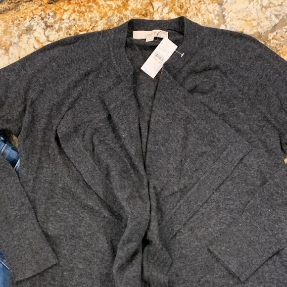 NWT LOFT Dark Charcoal Grey Draped Soft Knit Open Cardigan Sweater - SIZE S - Picture 7 of 9